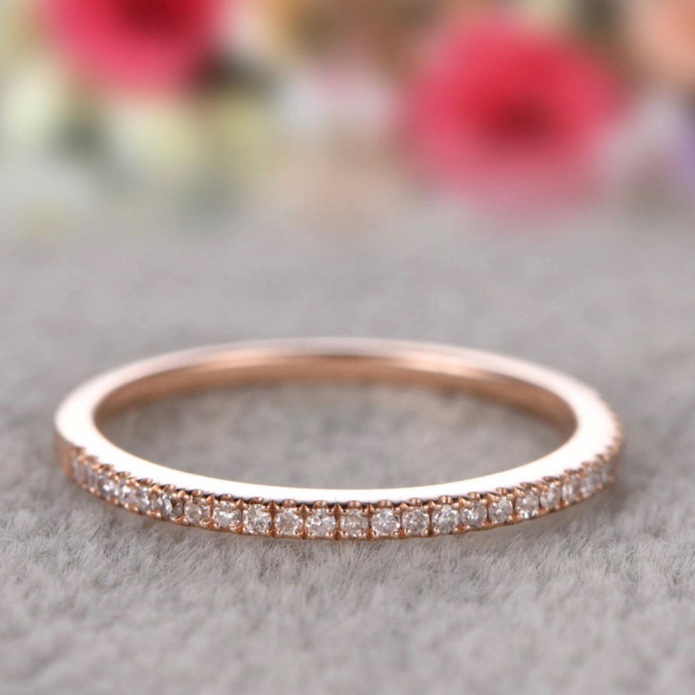 Crystal Pave Half Eternity Band 18K Rose Gold Plated Ring Clear CZ Size 6
